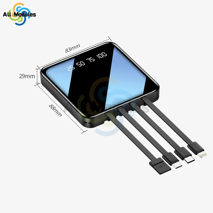 Portable Fast Charging 10,000mAh Mini Power Bank with Cable - LED Flashlight & Power Display
