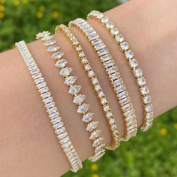 Sparkling Cubic Zircon Tennis Bracelets for Women Luxury Dainty Stackable Gold Color Chain Crystal CZ Banquet Wedding Jewelry