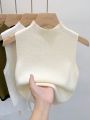 Spring Autumn Temperament Knitted Sweater Vest Women's Half-turtleneck Camisole Cropped Top Sleeveless Tank Top. 