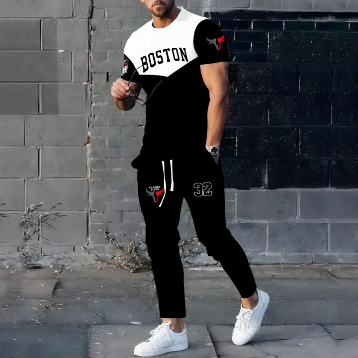 Men's%202025%20Summer%20Splicing%20Letter%203D%20Printed%20Pattern%20Breathable%20Quick%20Drying%20Top%20Trendy%20Soft%20Top%20Street%20Round%20Neck%20T-shirt%20Set%20-%20Image%206