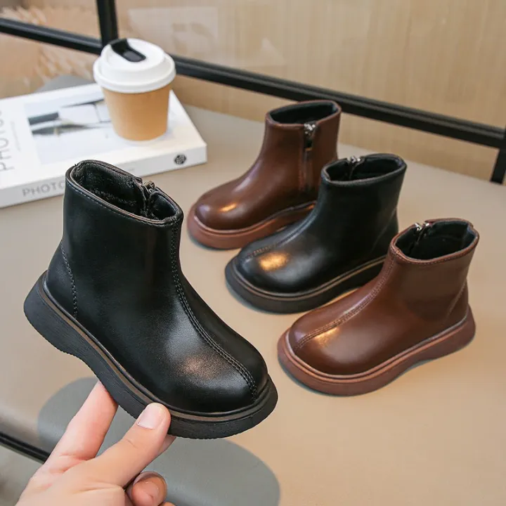 Children%20Fashion%20Boots%20Simple%20Girls%20Ankle%20Boot%20Black%20Kids%20Short%20Leather%20Boots%20Side%20Zipper%20Thick%20Bottom%20Autumn%20Winter%202024%20New%20-%20Image%202