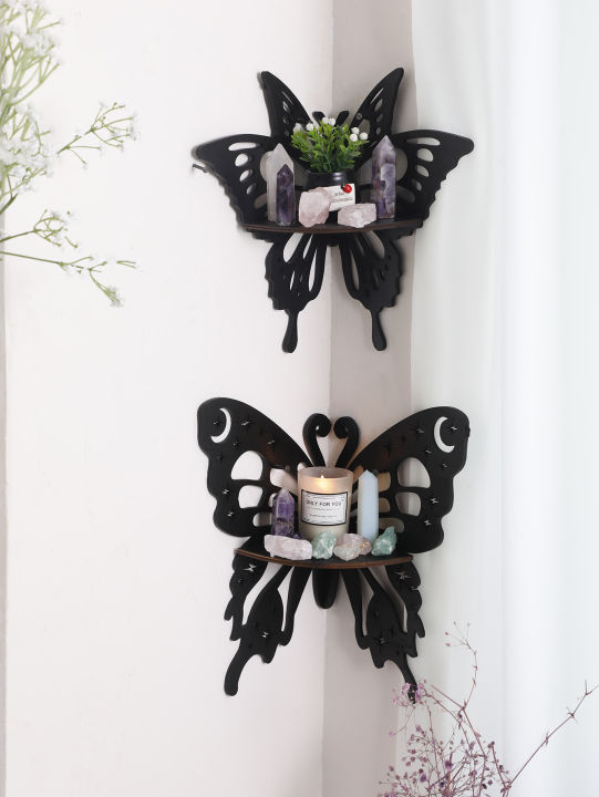 Butterfly Wood Shelf Crystal Holder Shelves Boho Home Decoration Wall Corner Shelf Room Decors Aesthetic for Living Room