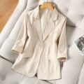 Blue Solid Casual Turn-Down Collar Single Button Three Quarter Sleeve Women's Jacket Suit Blazer Short Jackets Coat 2024 Fashion. 