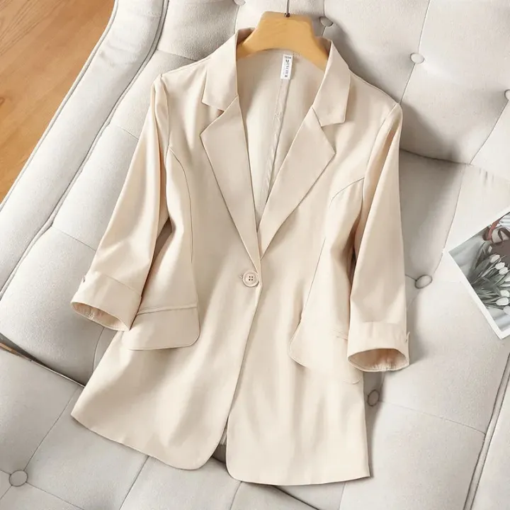 Blue%20Solid%20Casual%20Turn-Down%20Collar%20Single%20Button%20Three%20Quarter%20Sleeve%20Women's%20Jacket%20Suit%20Blazer%20Short%20Jackets%20Coat%202024%20Fashion%20-%20Image%203