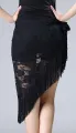 Black lace rose fringe latin dance skirts women girl salsa rumba chacha ballroom ballet dance triangle practice wrap hip scarf. 