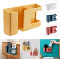 Wall Mounted Organizer Box Punch Free Remote Control Storage Box Mobile Phone Plug Holder Container Rack Shelf Organizer 1 pcs self adhesive remote n mobile holder.