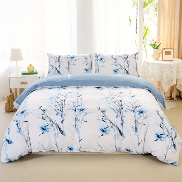 3pcs/set Leaf Floral Pattern Duvet Cover Set(1 Duvet Cover & 2 Pillowcase）Soft And Skin-Friendly Duvet Cover Bedding Set