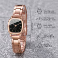 2PCS/Set Women's Watch Fashion Square Stainless Steel Band Quartz Watches Heart Bracelet Set. 