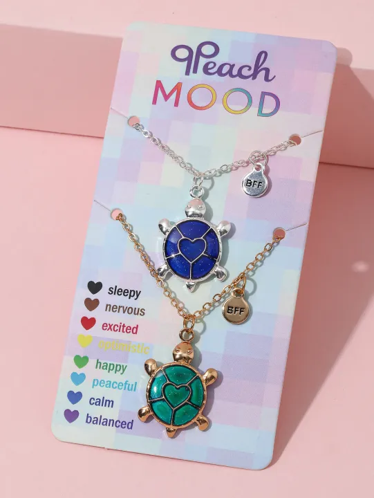 2Pcs/Set%20Cartoon%20Cat%20Butterfly%20Turtle%20Temperature-Sensitive%20Color%20Changing%20Pendants%20Girl%20Children's%20Friendship%20%20Necklace%20-%20Image%205