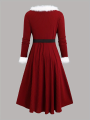 Plus Size Women's New Autumn and Winter Fashion Jacquard Furry Edge Long Sleeve V-Neck with Waist Belt Dress.