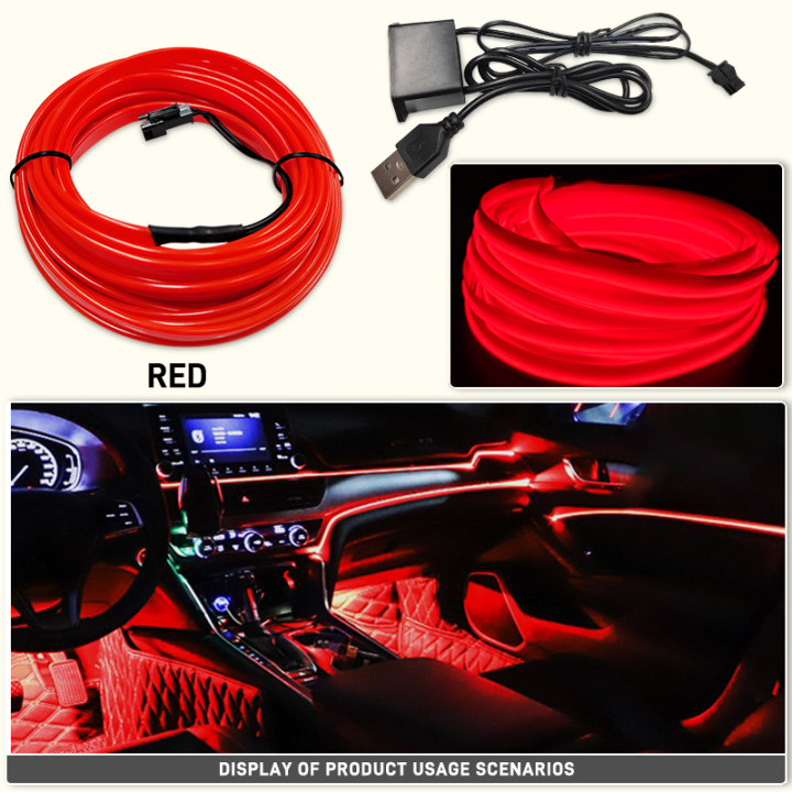 Car Interior Atmosphere Light 5V EL Cold Light Line Tube LED Neon Strip ...