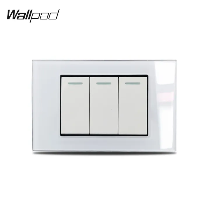 US 3 Gang 1 Way 2 Way On Off Light Switch Wallpad L3 White Glass Wall ...