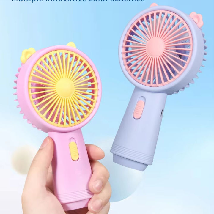 Cartoon Ear Mini Handheld Fan with Light – 3-Speed Summer Kids Electric Fan & Activity Gift | USB Rechargeable