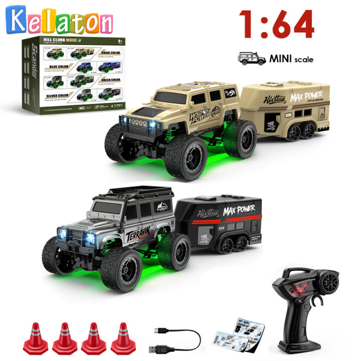 1:64 Remote Control Off-Road Vehicle 2.4G Mini Desktop Remote Control Toy Car-with Tow Box Children's Holiday 