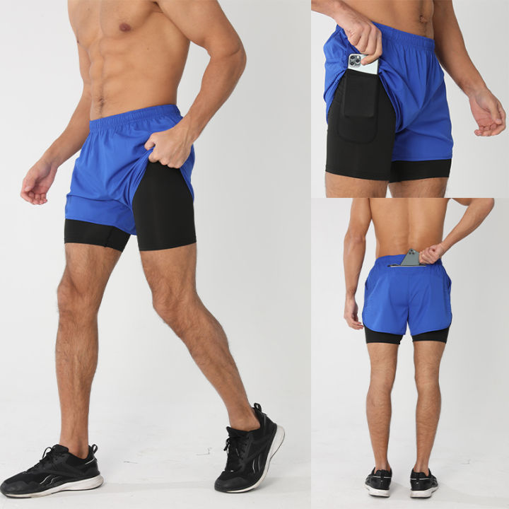 Men's Running Shorts Quick-drying Fitness Black Double Layer Shorts Men New Sport Workout Training Bodybuilding Short Pants