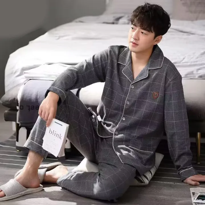 Cotton%20Men%20Pajamas%20Set%20of%20Autumn%20Winter%20Long-Sleeved%20Cardigan%20Plus%20Size%20Men%20Models%20of%20Home%20Clothing%20Plaid%20Sleepwear%202PCS/Set%20-%20Image%205