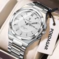 Poedagar 896 Top Original Men's Watches Stainless Steel Waterproof Luminous Man Watch Date Week Classic Trendy Quartz Men Wristwatch. 