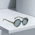 2025 Vintage Sunglasses Women Fashionable Circular Gradient Lens Glasses with Green and Blue Transparent Frame Unique Design. 