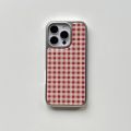 Simple Red Plaid Grid Pattern Acrylic Material Glossy Surface Silver-Plated Phone Case for iPhone 13 14 15 16 17 Pro Max. 