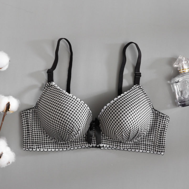 Japanese%20Underwear%20Female%20Small%20Breasts%20Gathered%20Thin%20Section%20Underwear%20Comfortable%20Breathable%20Girls%20Plaid%20Bra%20-%20Image%203