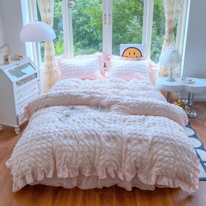 3pcs%20Korean%20lace%20Bedding%20set%20seersucker%20Duvet%20Cover%20Set%20(1*Duvet%20Cover%20+%202*Pillowcase,%20Without%20Core)for%20bedroom%20guest%20room%20-%20Image%202