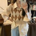 Autumn Fashion Female Vintage Plaid Sweater Vests Women's Tank Tops Knitted Crop Top Women Sleeveless Knitted Vest Waistcoat. 