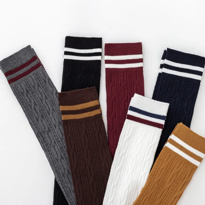 1%203%20Pairs%20Women's%20Cotton%20Thigh%20High%20Socks%20Over%20The%20Knee%20Colorful%20Striped%20Pattern%20Casual%20Daily%20Wear%20Fashion%20Socks%20Black%20White%20-%20Image%203
