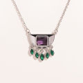 Stainless Steel Half Round Green Oval Zircon Tassel Pendant Necklace For Women Daily Wear Fashion Neck Chain Waterproof Jewelry.