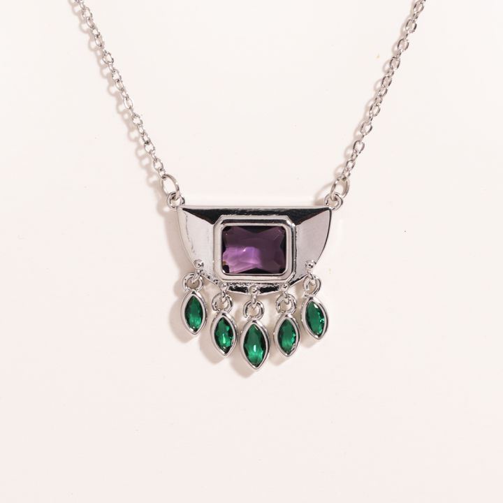 Stainless%20Steel%20Half%20Round%20Green%20Oval%20Zircon%20Tassel%20Pendant%20Necklace%20For%20Women%20Daily%20Wear%20Fashion%20Neck%20Chain%20Waterproof%20Jewelry%20-%20Image%204