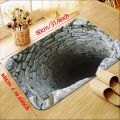 Stone Built Water Well 3D Visual Flat Pattern Design Floor Mat for Household Bathroom Door, Absorbent and Non Slip Foot Mat. 