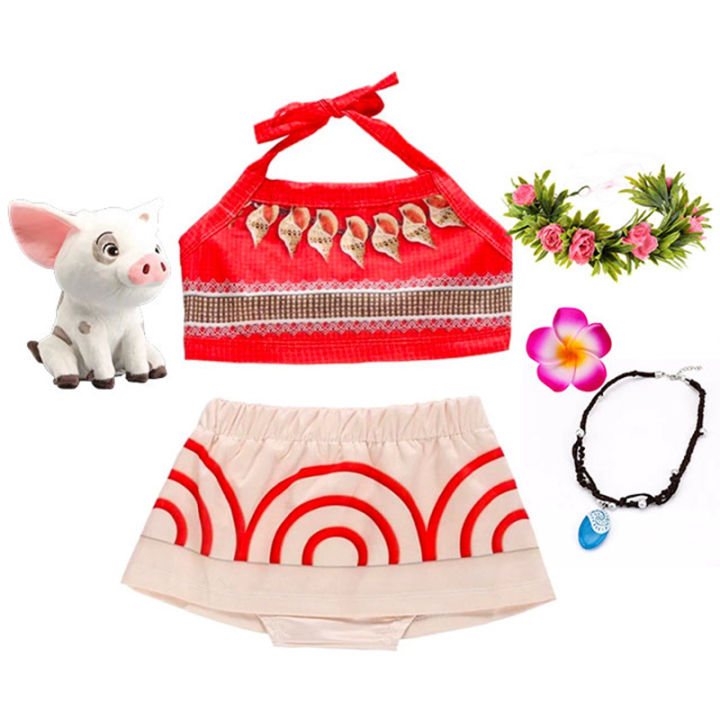 2026 Little Moana Dress Baby Girl Two Pieces Set Top and Pants Infant Role Play Festival Vaiana Princess Costume Casual 6-12M