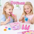 Kids Makeup Toy Set 9 Pcs – Princess Pretend Play Cosmetic Kit for Girls – Butterfly Compact, Lipsticks & Perfume Bottle – Safe Children Beauty Play Set. 