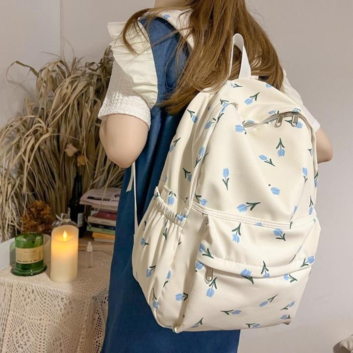 Fresh Women Floral Large Capacity Backpacks Schoolbag For Kawaii Girls Student Waterproof Backpack Cute Teenager Travel Book Bag