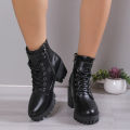 Winter New Fashion Comfortable Elegant Square with Women's Shoes Side Zipper Round Head Solid Color Simple Thick Heel Boots. 