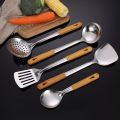 Wooden Handle Stainless Steel Wok Spatula Rice Spoon Frying Cooking Utensils. 