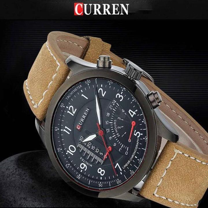 Curren Leather Band Luxury Wrist Watches For Teenagers Black , Brown & White
