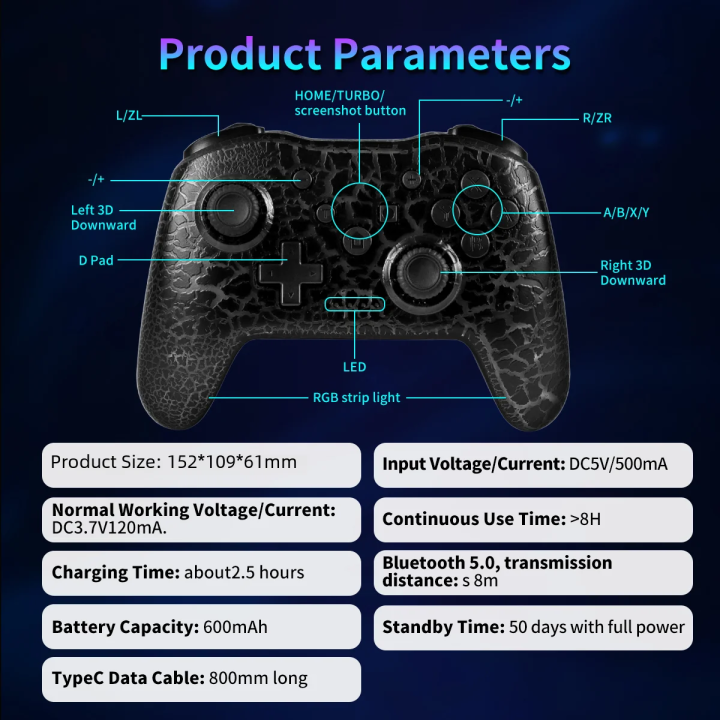 GAMINJA%20RGB%20Wireless%20Gamepad%20CRACK%20PROCESS%20For%20%20Switch%20TV%20Box%20PS3%20Joystick%20Controller%20Six%20axis%20gyroscope%20Dual%20Vibration%20-%20Image%207