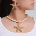 3 Pcs/set Simple Fashion Starfish Pendant Necklace Ocean Style Party Banquet Exaggerated Earrings Personalized Women Jewelry Set. 