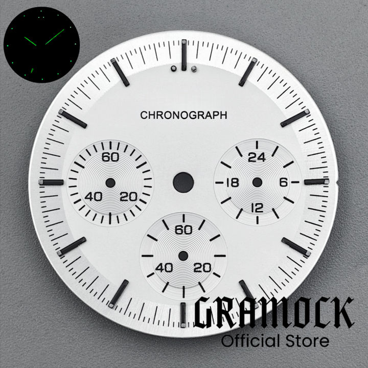 GRAMOCK%20No%20Logo%20Luminous%2031.5mm%20Black%20Green%20White%20Moon%20Watch%20Dial%206%20Hands%20For%20VK63%20VK63A%20Men's%20Quartz%20Watch%20Replacement%20Part%20-%20Image%203