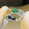 Huitan Fancy Leaf Band Oval Green Cubic Zirconia Wedding Rings for Women 2023 New Exquisite Finger Accessories Fashion Jewelry.