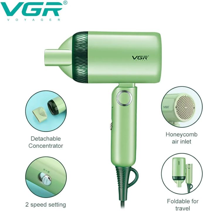 VGR%20V-421%20Professional%20Foldable%20Hair%20Dryer%201200W%20DC%20Motor%202%20Speed%20Settings%20comes%20with%20Styling%20Concentrator,%20Overheating%20Protection%20&%20a%20Hanging%20Loop%20-%20Image%203
