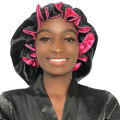 1pc Double Layer Laced edge satin bonnets matching colors sleep bonnet cap.