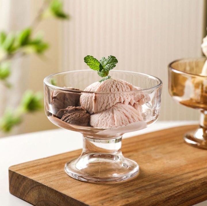 Crystal Glass Ice Cream Cups Set of 6- Premium European Ice Cream Bowls for Home - Multi- uses Serving Bowl for Chocolate falooda Sweet friuts Salad Dessert Cup