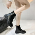 New Style Round Toe Square Heel Cross Strap Fashionable Women's Shoes Casual and Comfortable Plus Velvet Warm Short Boots.