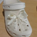 New 2PCS Elegant Lace and Artificial Bow DIY Shoe Charms White Lace & Ribbon Bows for Clogs Sandals Party Gifts Favors. 