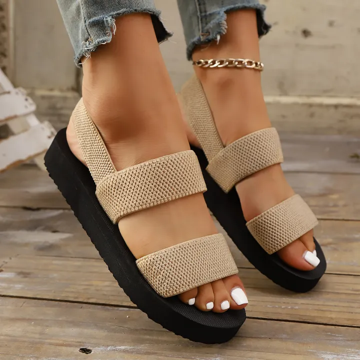 Ladies%20Elastic%20Flat%20Sandals%20Simulated%20Grass%20Weave%20Lightweight%20Beach%20Casual%20Shoes%20Classic%20Black%20-%20Image%203