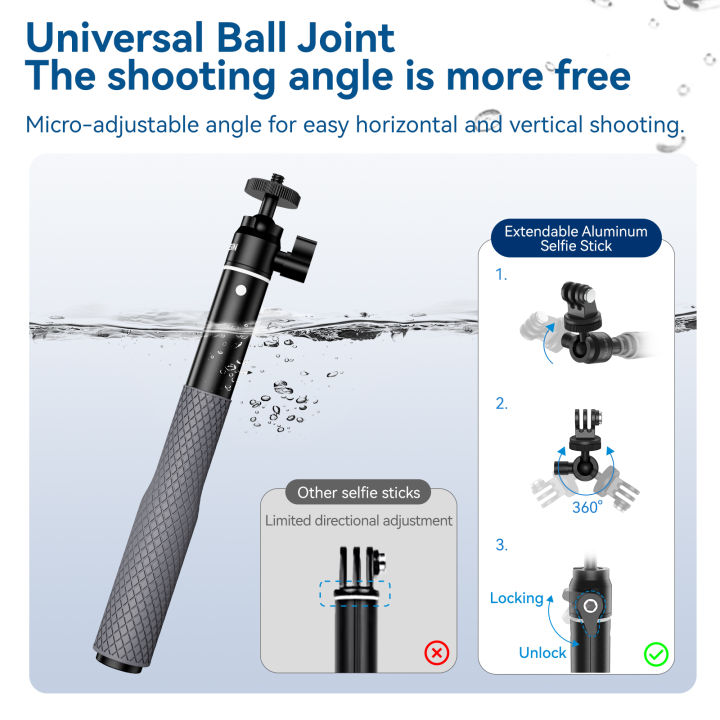 TELESIN%20Waterproof%20Divng%20Selfie%20Stick%20Floaty%20Monopod%20360%C2%B0%20Rotation%20Ball%20Head%20Selfie%20Stick%20for%20%20%20Osmo%20Action%20Insta360%20-%20Image%203