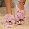Fashion Cross Strap Fluffy Slippers Women Winter Home Open toed Plush Fur Slippers Woman Flat Heel Keep Warm Cotton Slides Shoes.