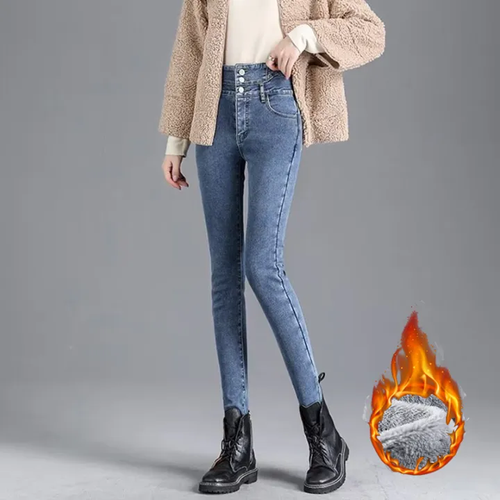 Winter%20Girls%20High%20Waist%20Plush%20Thermal%20Jeans%20Lady%20Skinny%20Snow%20Warm%20Denim%20Trousers%20Women%20Classic%20Daily%20Fleece%20Straight%20Leg%20Pants%20-%20Image%202
