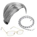 Cosplay Synthetic Old Lady Wigs and Glasses Set Breathable Head Cover Halloween Party Dress Up Grandma Wig Hat for Women. 